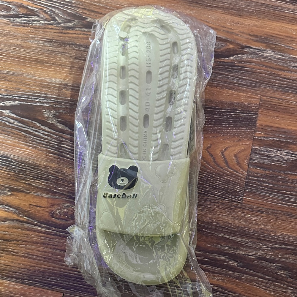 Beige green Slide Sandals with Bear Logo